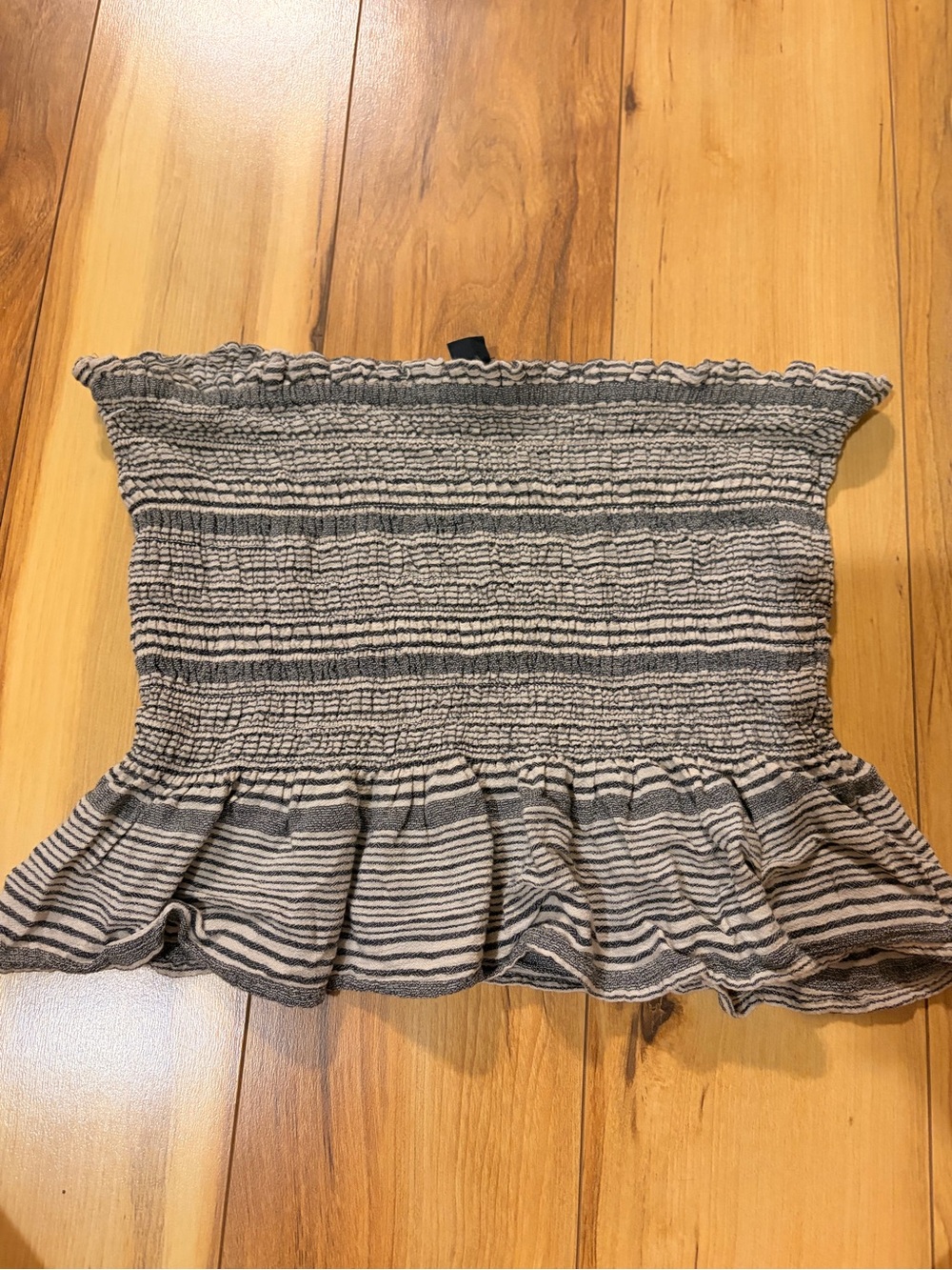 American Eagle Outfitters Gray and Off-White Smocked Ruffle Crop Top